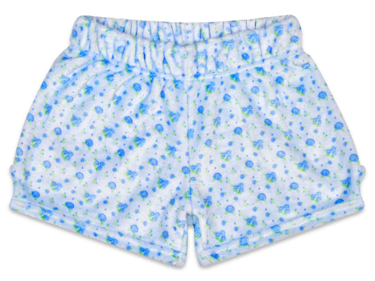 Blue Ditsy Plush Shorts (Youth Large (14))