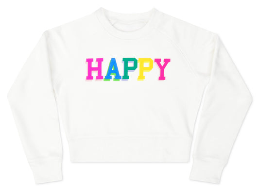 Happy White Basic Crew Neck Sweatshirt  (LARGE 14)