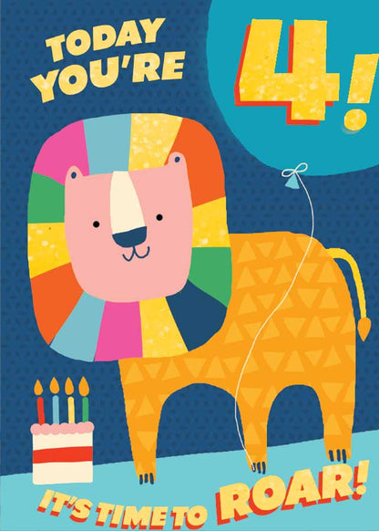 4th Birthday Lion Foil Card